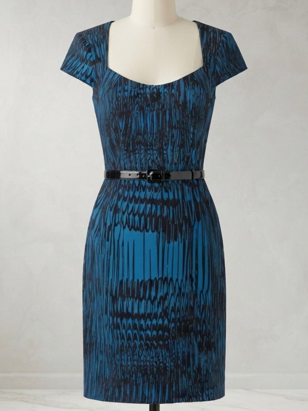 Bisou bisou blue blk feather pattern dress nwt